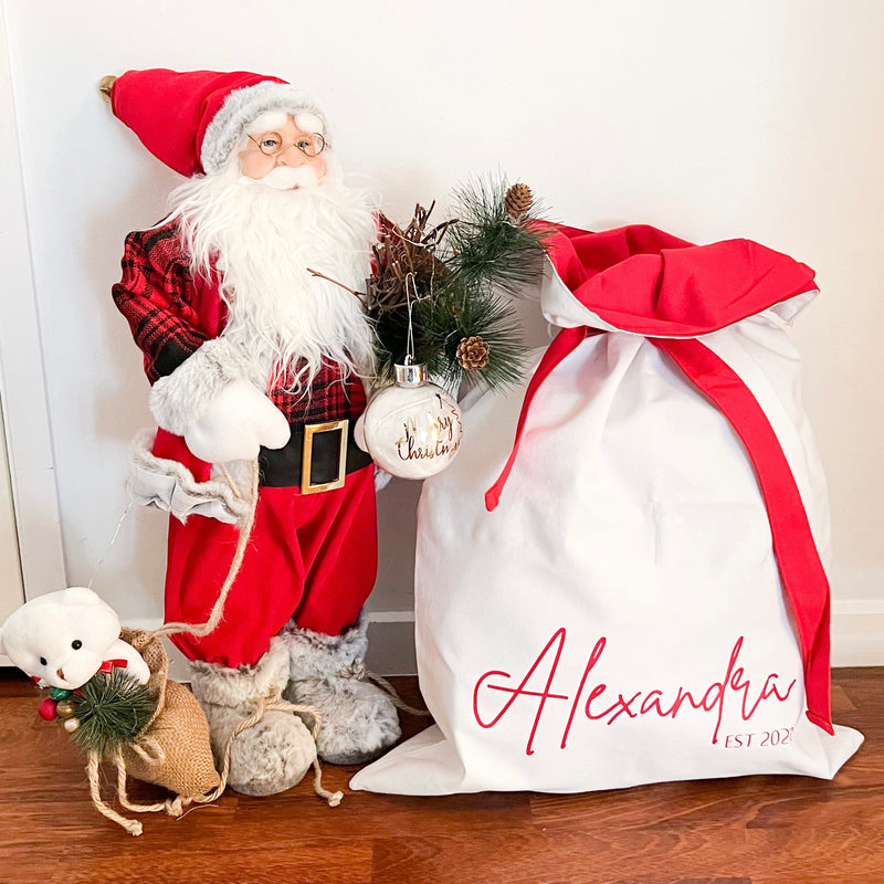 Personalised Santa Sacks With Coloured Insert & Tie Up